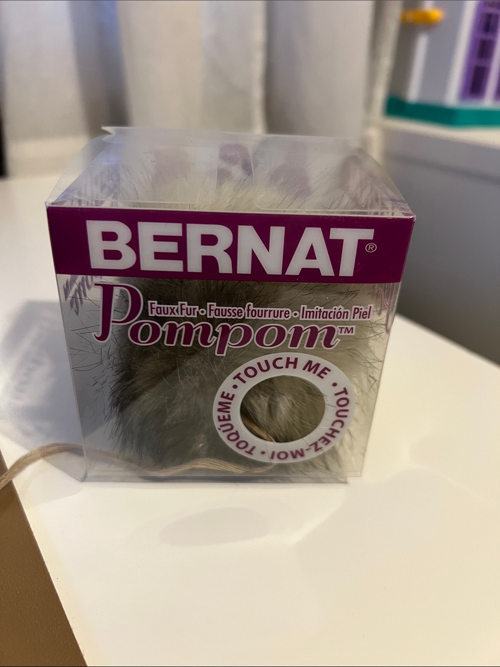 Bernat Faux Fur Pompom in Grey Lynx - Soft Decorative Pom